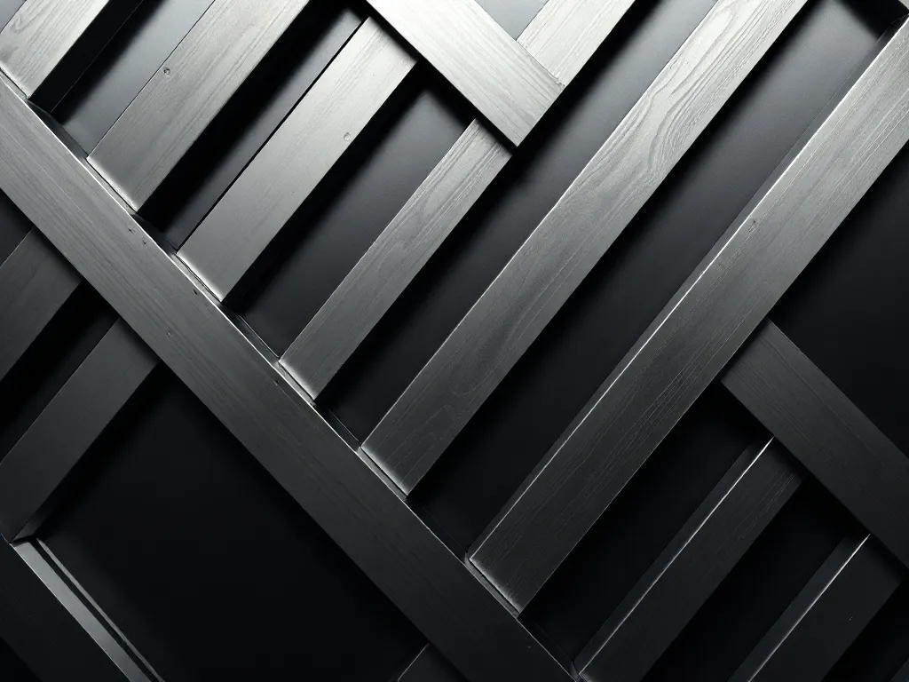 Industrial geometric precision patterns with silver and blac