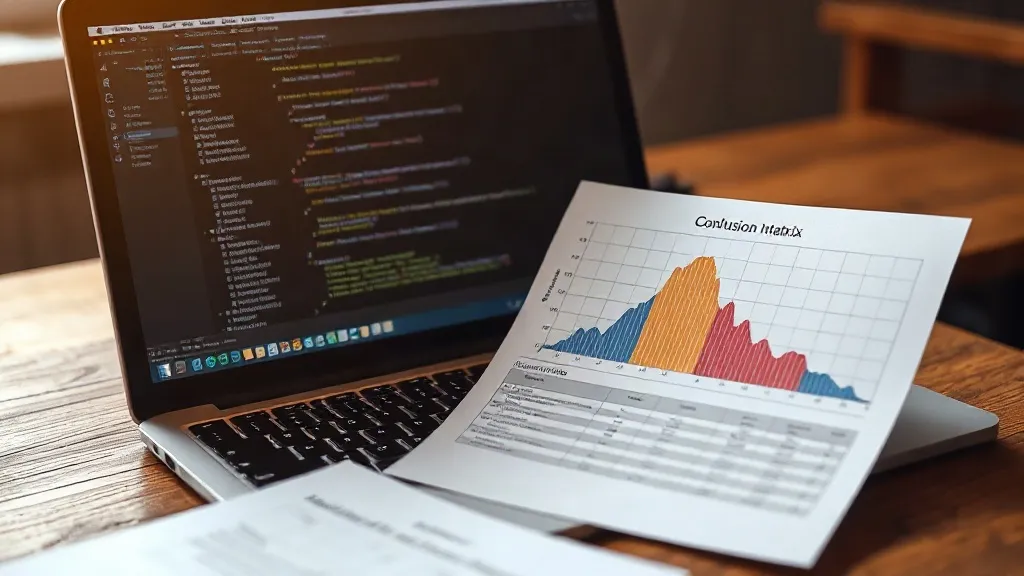 Pantalla con código Python y una matriz de confusión durante el ensayo de clasificación